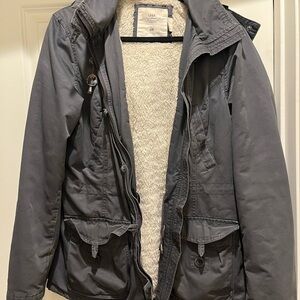 H&M Women’s Dark Gray Field Jacket with Cream Sherpa Lining
